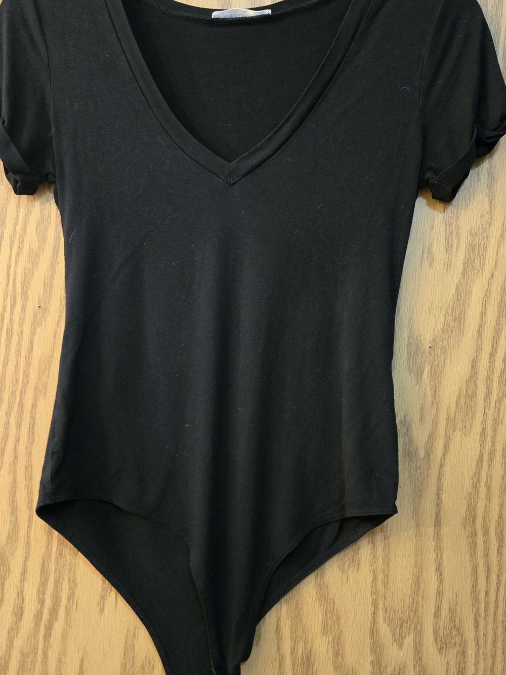 Black V-Neck Short Sleeve Bodysuit